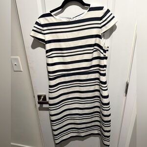J. Crew Suiting dress, size 12. White and blue stripes.